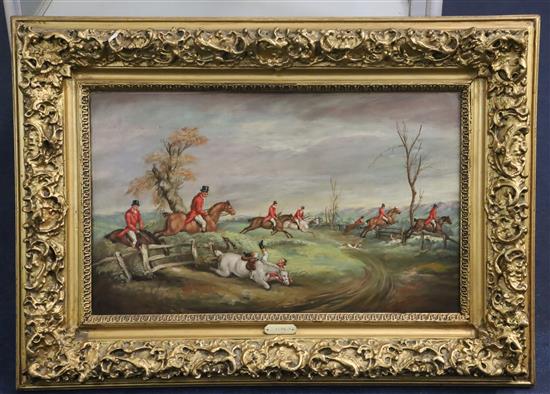 Circle of John Ferneley, Jnr (1815-1862) Hunting scenes - At Full Cry 12 x 20in.